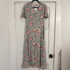 H&M Floral Maxi Dress in Soft Green and Pink NWT